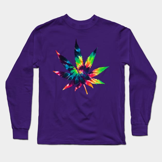 Weed Leaf Tie Dye Trippy Psychedelic Design Long Sleeve T-Shirt by NINE69